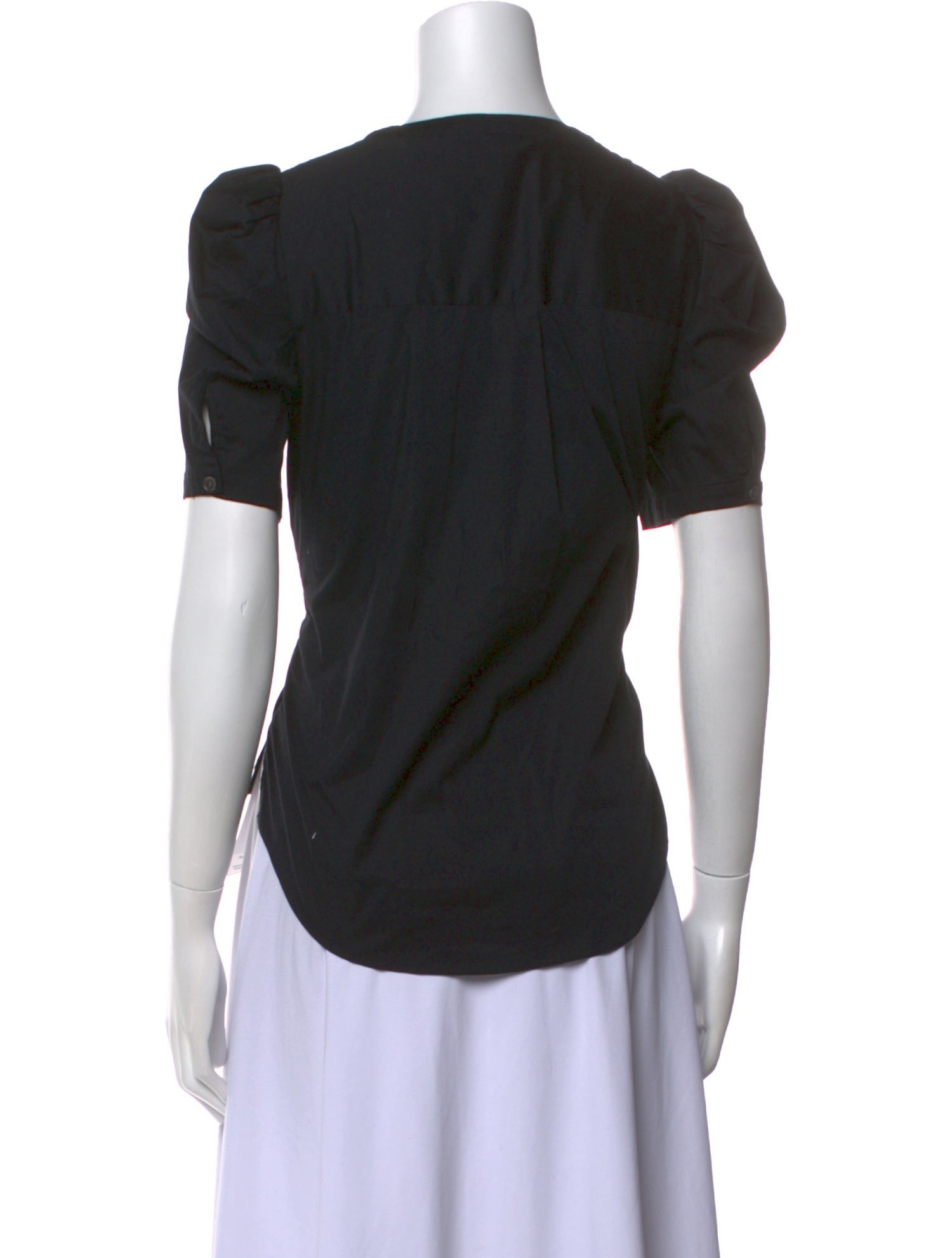 Veronica Beard V-Neck Short Sleeve Button-Up Top